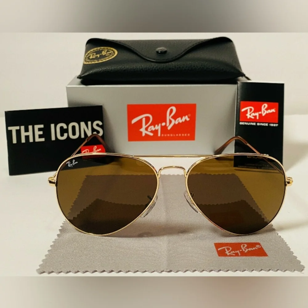 Ray-Ban Gold and Brown Aviator Sunglasses - Picture 6 of 7